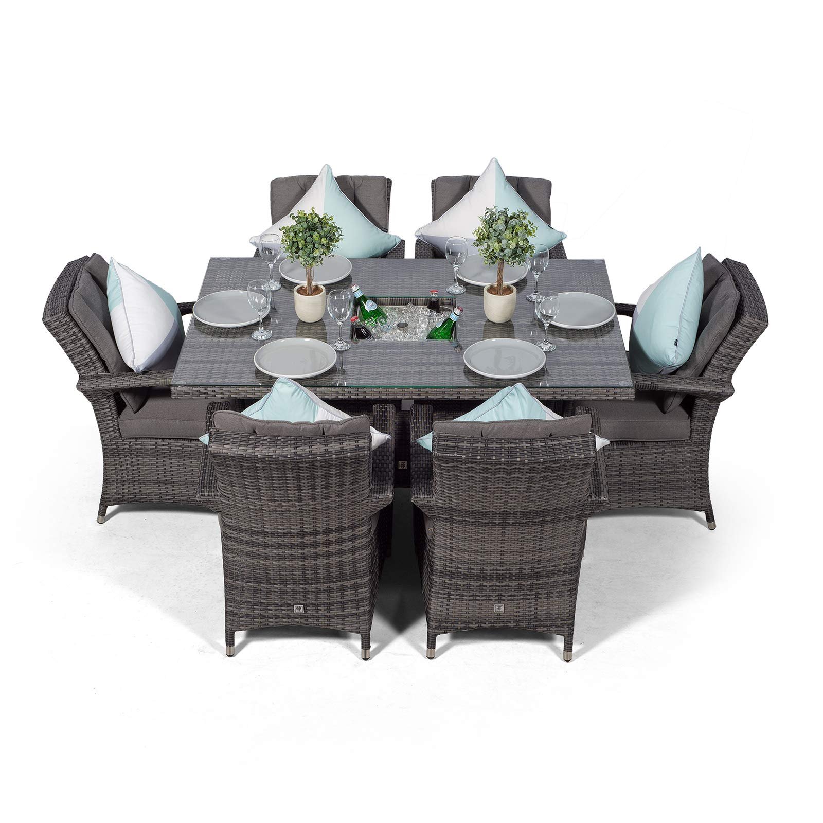 Arizona Rattan Dining Set | Luxury Rectangle 6 Seater Grey Rattan Table & Chairs Set with Ice Bucket Drinks Cooler | Outdoor Poly Rattan Garden Dining Furniture Set with Parasol & Cover - Image 5