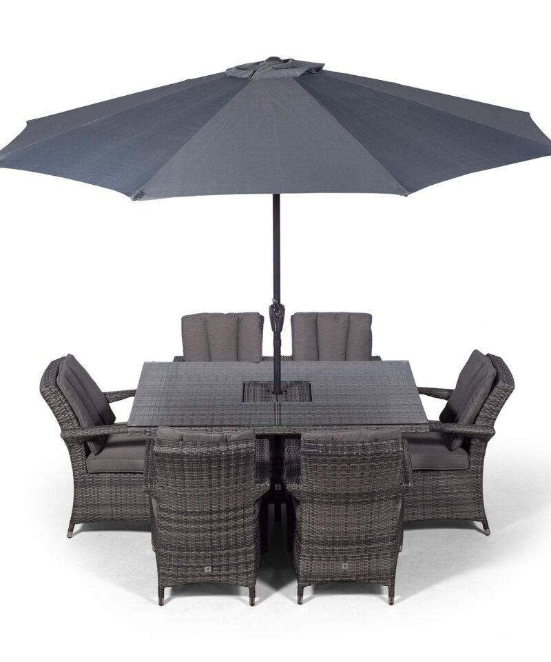 Arizona Rattan Dining Set | Luxury Rectangle 6 Seater Grey Rattan Table & Chairs Set with Ice Bucket Drinks Cooler | Outdoor Poly Rattan Garden Dining Furniture Set with Parasol & Cover - Image 3