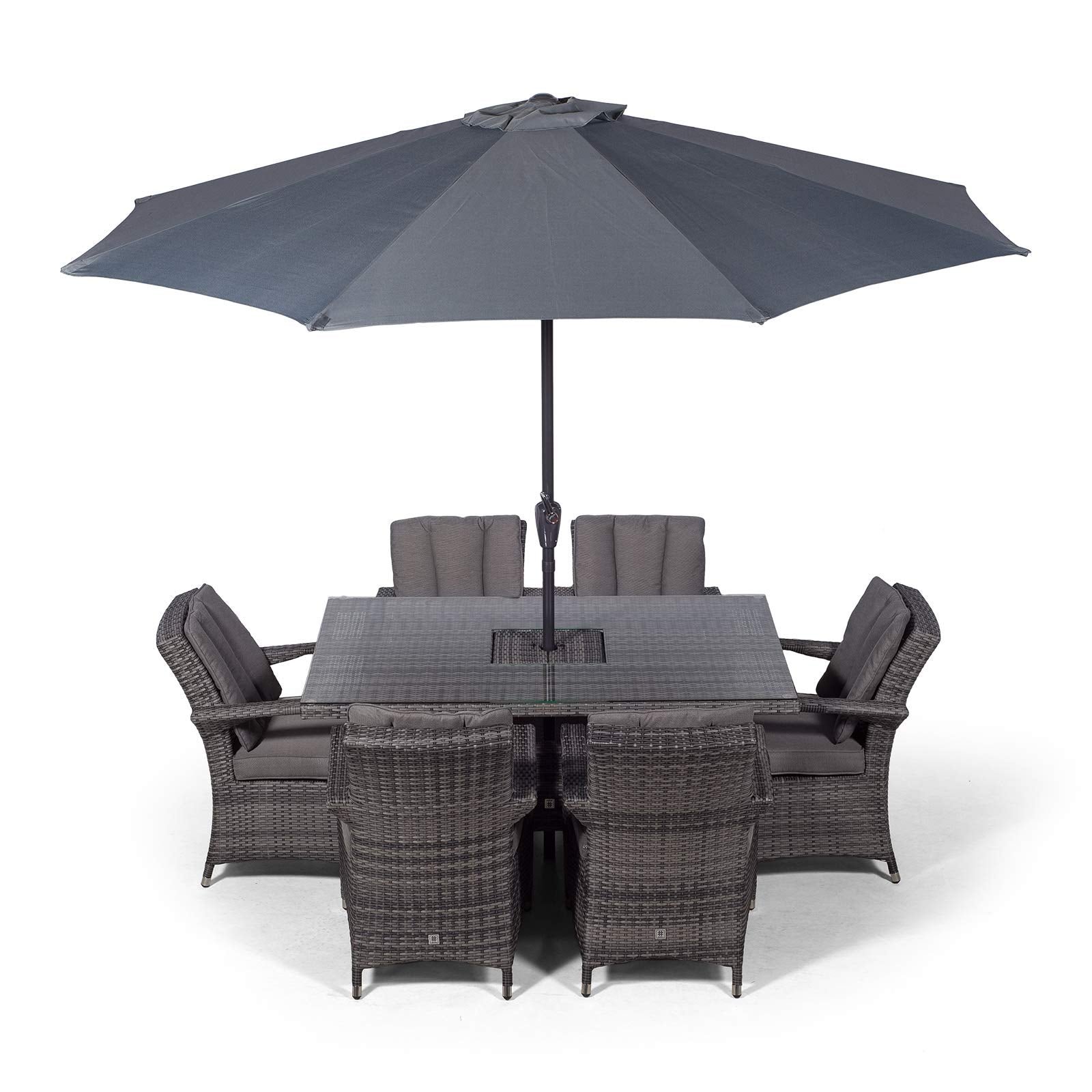 Arizona Rattan Dining Set | Luxury Rectangle 6 Seater Grey Rattan Table & Chairs Set with Ice Bucket Drinks Cooler | Outdoor Poly Rattan Garden Dining Furniture Set with Parasol & Cover - Image 3