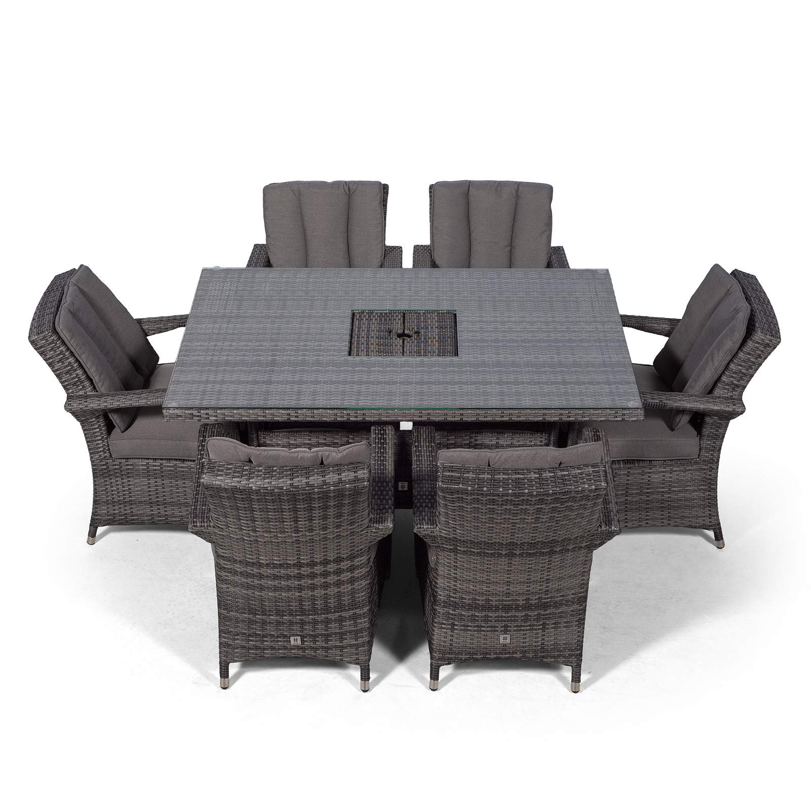 Arizona Rattan Dining Set | Luxury Rectangle 6 Seater Grey Rattan Table & Chairs Set with Ice Bucket Drinks Cooler | Outdoor Poly Rattan Garden Dining Furniture Set with Parasol & Cover - Image 2