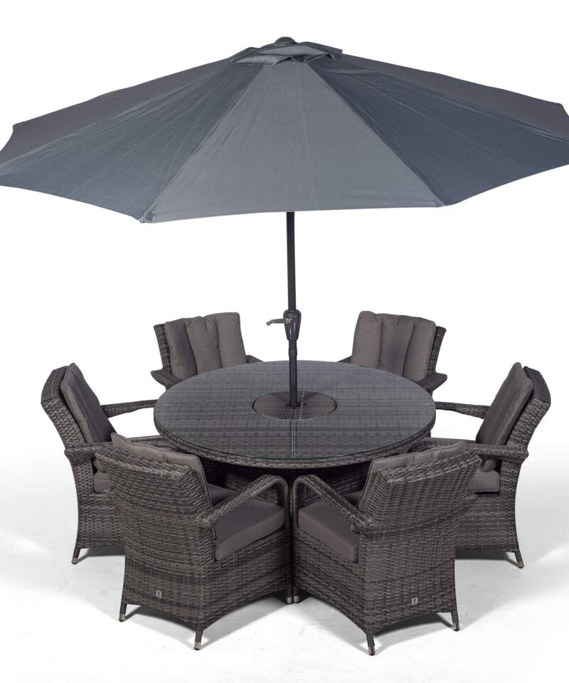 Alternative view of Arizona Luxury 6 Seater Grey Rattan Dining Set with Ice Bucket Drinks Cooler | Outdoor Poly Rattan Garden Table & Chairs Set with Parasol & Cover