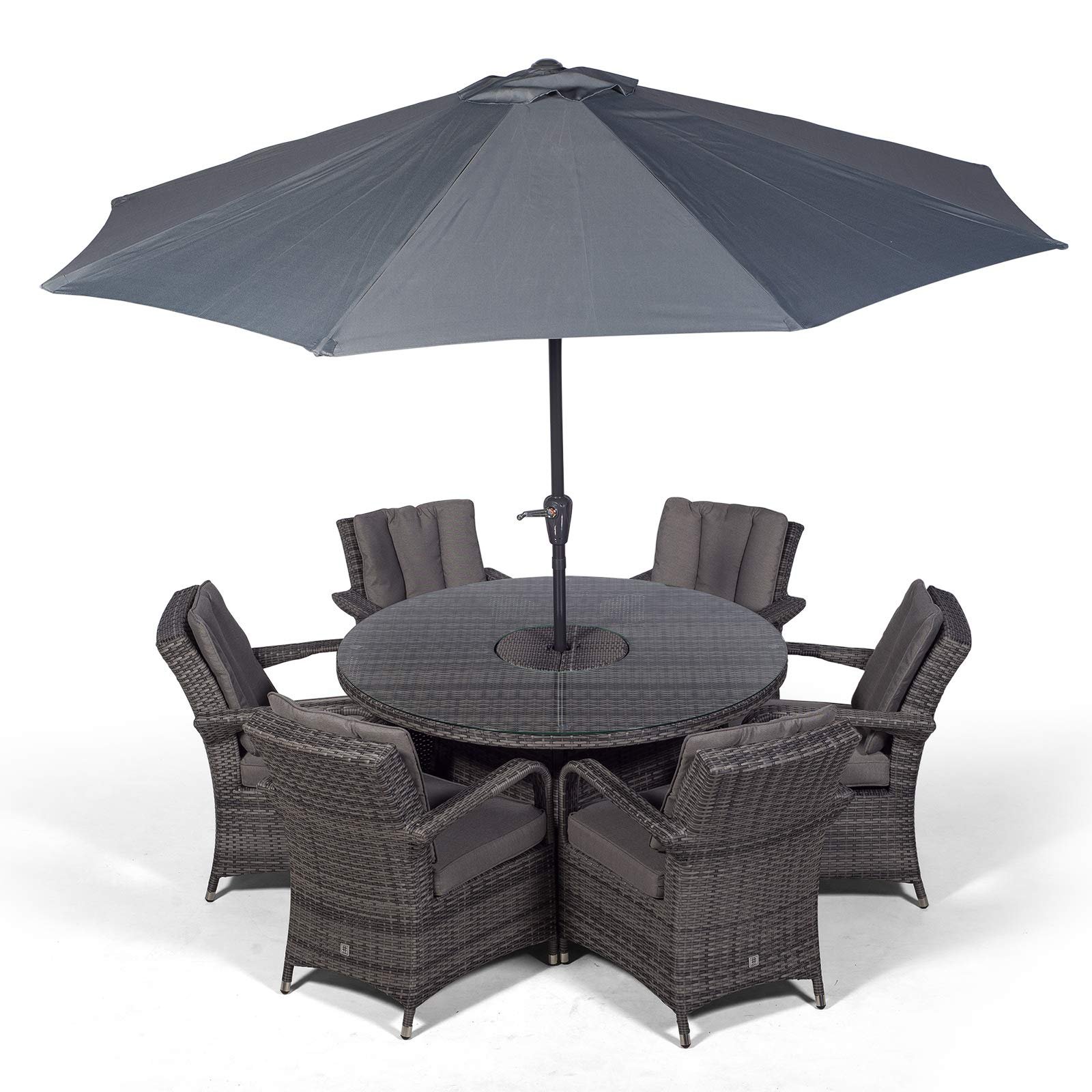 Arizona Luxury 6 Seater Grey Rattan Dining Set with Ice Bucket Drinks Cooler | Outdoor Poly Rattan Garden Table & Chairs Set with Parasol & Cover - Image 2