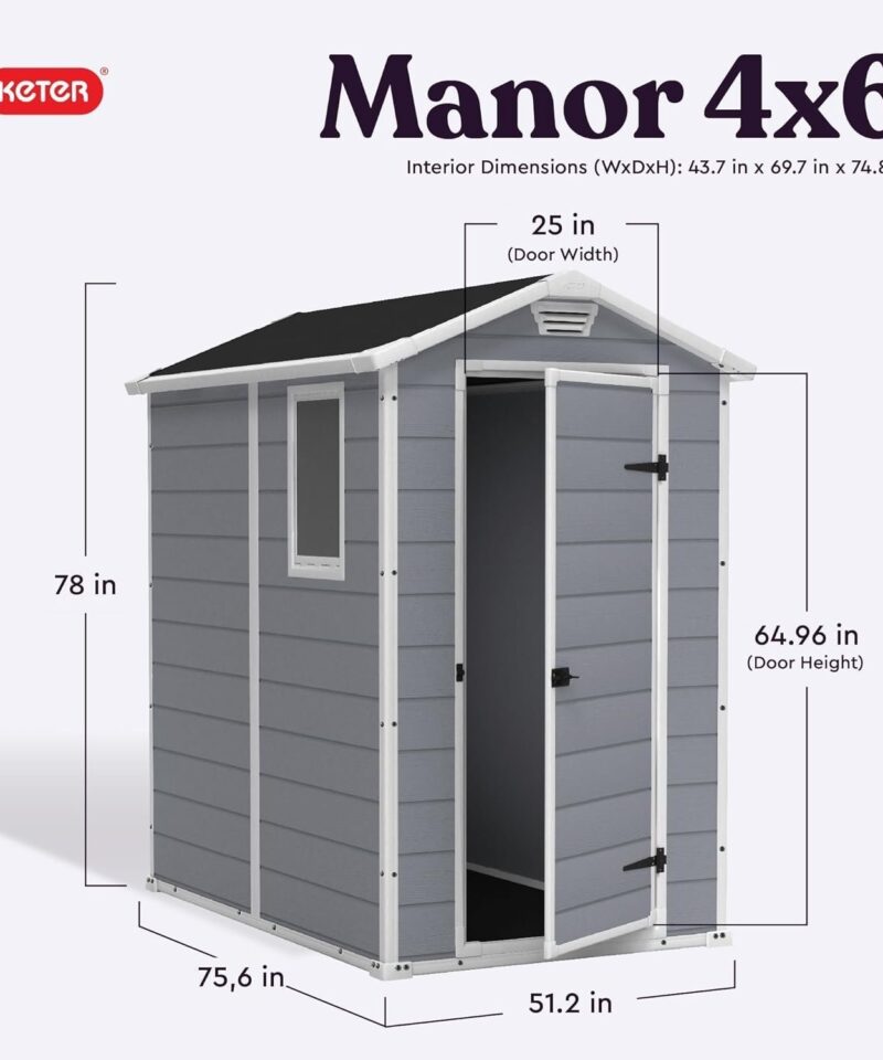 Alternative view of Keter Manor 4×6 Resin Outdoor Storage Shed Kit-Perfect to Store Patio Furniture, Garden Tools Bike Accessories, Beach Chairs and Lawn Mower, Grey & White