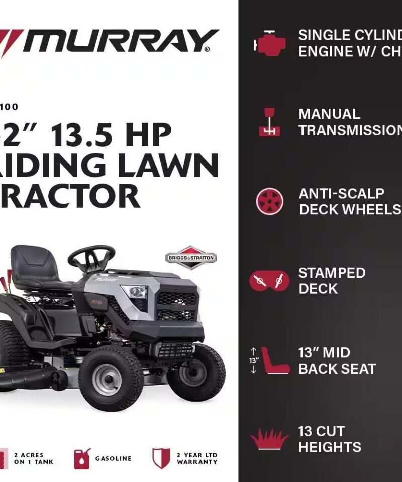 Alternative view of MT100 42 In. 13.5 HP 500Cc E1350 Series Briggs and Stratton Engine 6-Speed Manual Gas Riding Lawn Tractor Mower