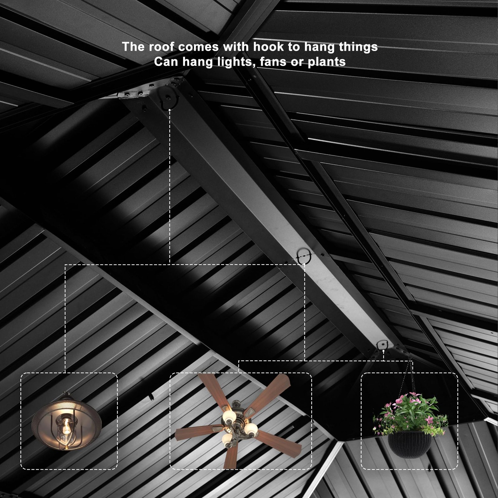 Heavy Duty Garden Gazebo 3.65 x 4.85 m with Galvanised Steel Double Roof, Waterproof Metal Hardtop Gazebo with Side Curtain and Zipped Netting for All Weathers, Outdoor and Patio, Grey - Image 3