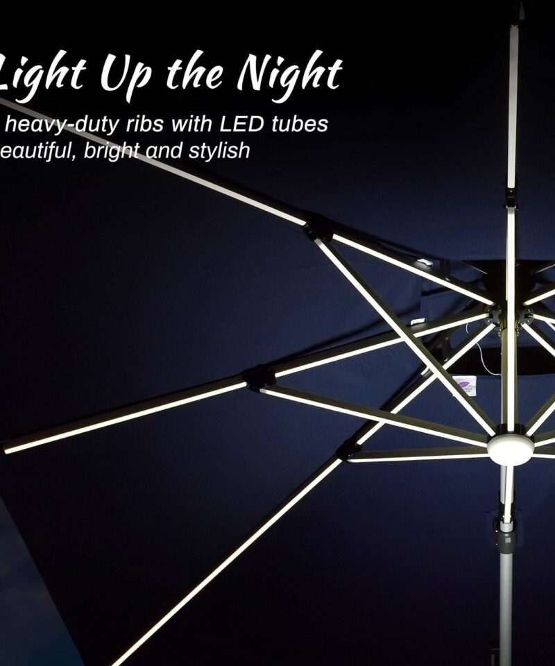 Double Top Deluxe Solar Powered LED Square Patio Umbrella Offset Hanging Umbrella Outdoor Market Umbrella Garden Umbrella,300 x 300 cm,Grey - Image 7