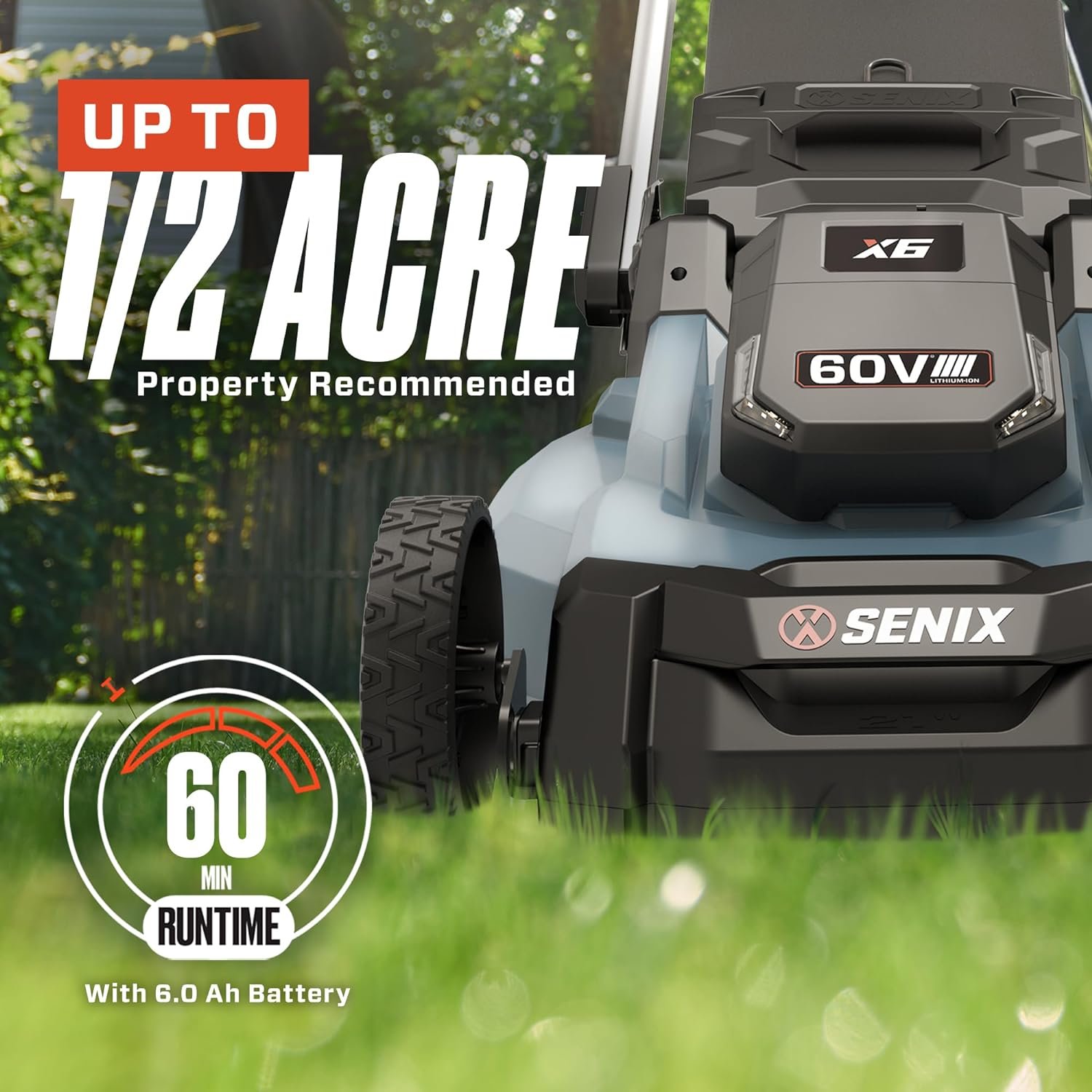 X6 60 Volt Max* 21-Inch 3-in-1 Cordless Push Lawn Mower, with Bagging, Mulching, and Side Discharge, Height Adjustment, Smart Display, 6Ah Lithium-ion Battery & Charger Included (LPPX6-H) - Image 5