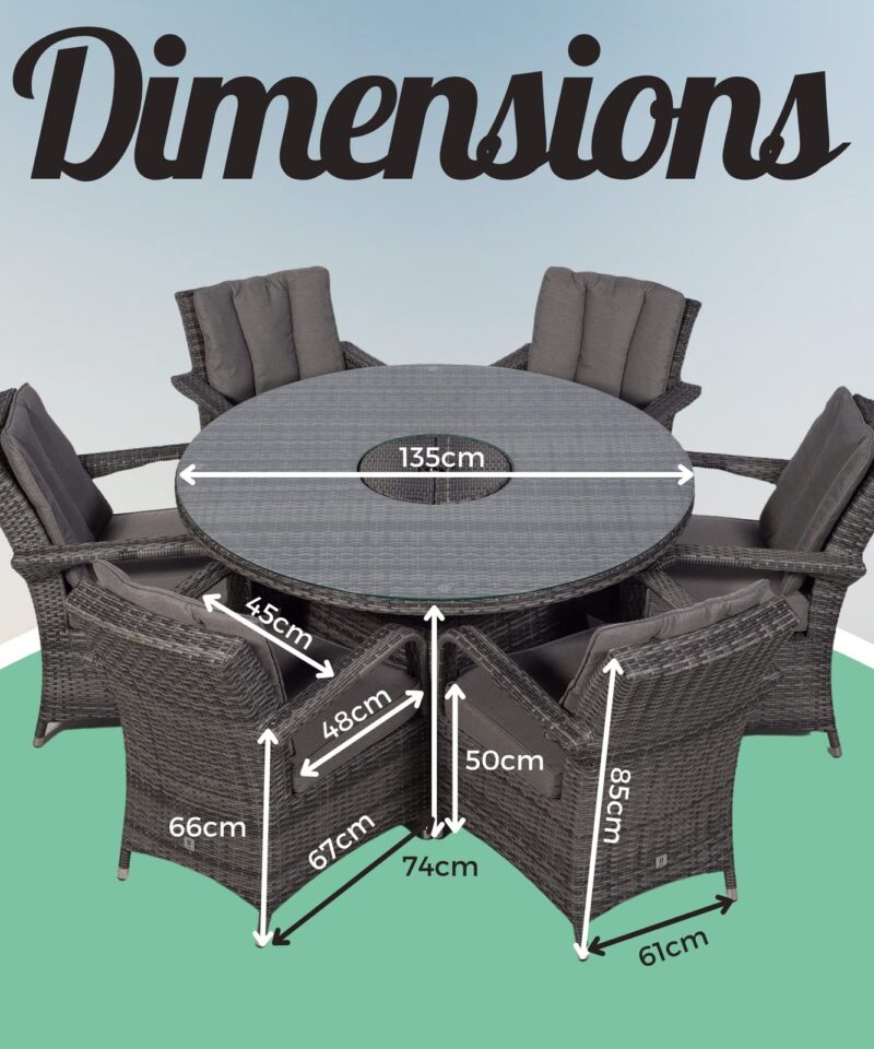 Arizona Luxury 6 Seater Grey Rattan Dining Set with Ice Bucket Drinks Cooler | Outdoor Poly Rattan Garden Table & Chairs Set with Parasol & Cover - Image 6