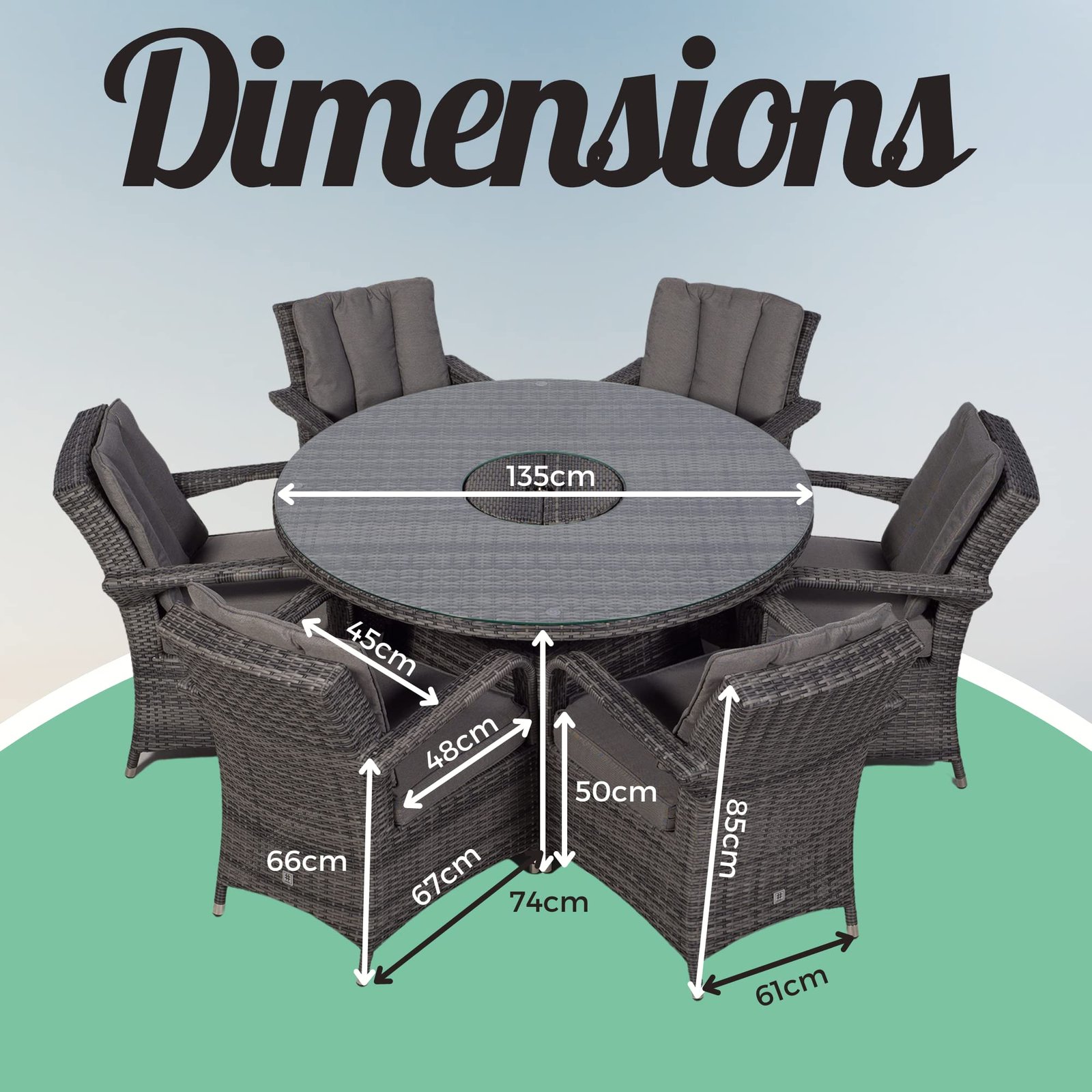 Arizona Luxury 6 Seater Grey Rattan Dining Set with Ice Bucket Drinks Cooler | Outdoor Poly Rattan Garden Table & Chairs Set with Parasol & Cover - Image 6