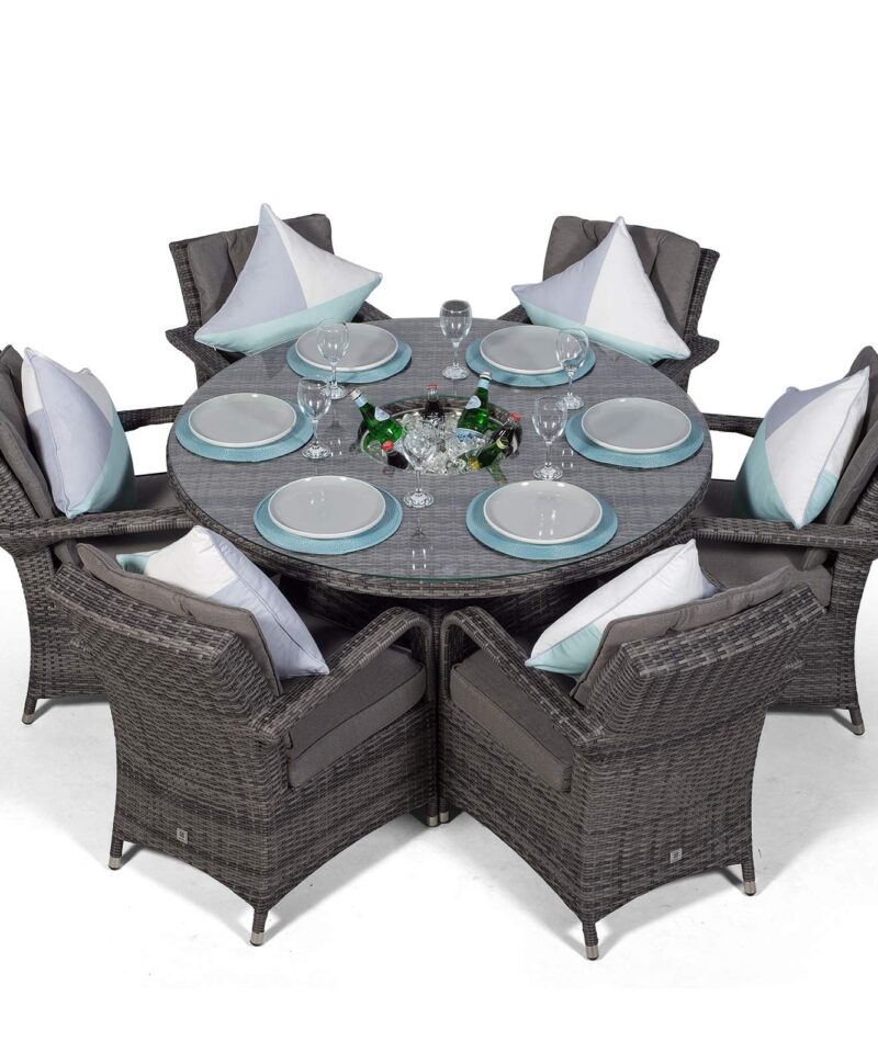 Arizona Luxury 6 Seater Grey Rattan Dining Set with Ice Bucket Drinks Cooler | Outdoor Poly Rattan Garden Table & Chairs Set with Parasol & Cover - Image 5