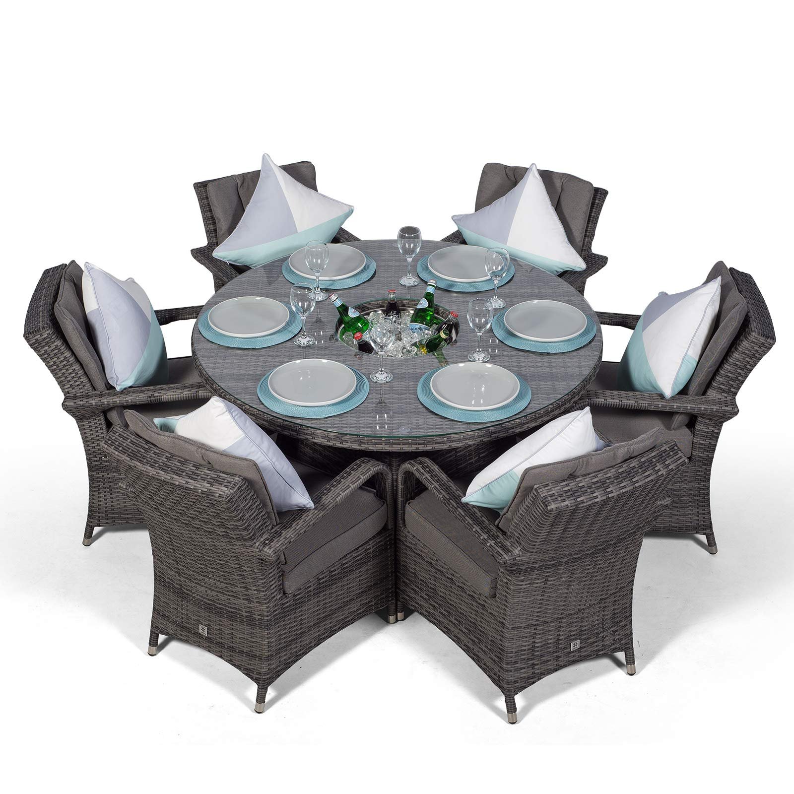 Arizona Luxury 6 Seater Grey Rattan Dining Set with Ice Bucket Drinks Cooler | Outdoor Poly Rattan Garden Table & Chairs Set with Parasol & Cover - Image 5