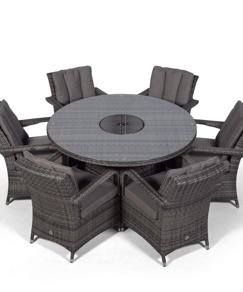 Arizona Luxury 6 Seater Grey Rattan Dining Set with Ice Bucket Drinks Cooler | Outdoor Poly Rattan Garden Table & Chairs Set with Parasol & Cover - Image 3