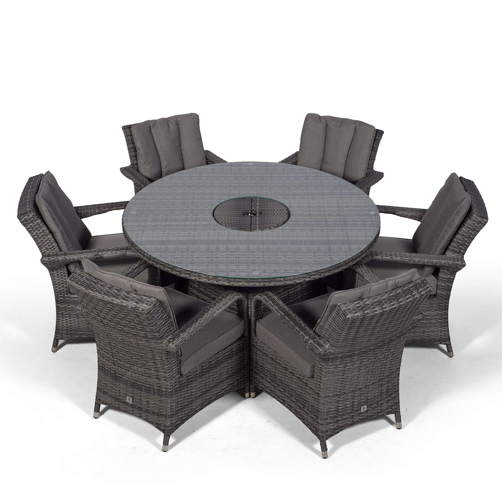 Arizona Luxury 6 Seater Grey Rattan Dining Set with Ice Bucket Drinks Cooler | Outdoor Poly Rattan Garden Table & Chairs Set with Parasol & Cover - Image 3