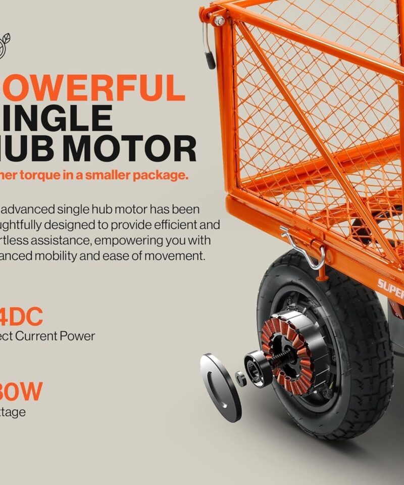 SuperHandy Electric-Assist Garden Cart, 5.7 Cu Ft, 440 lbs Load, All-Terrain Wheels - Image 3