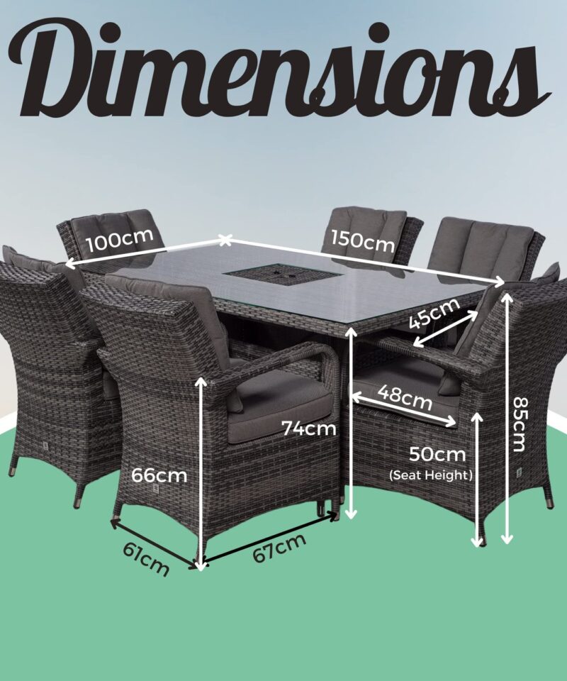 Arizona Rattan Dining Set | Luxury Rectangle 6 Seater Grey Rattan Table & Chairs Set with Ice Bucket Drinks Cooler | Outdoor Poly Rattan Garden Dining Furniture Set with Parasol & Cover - Image 6