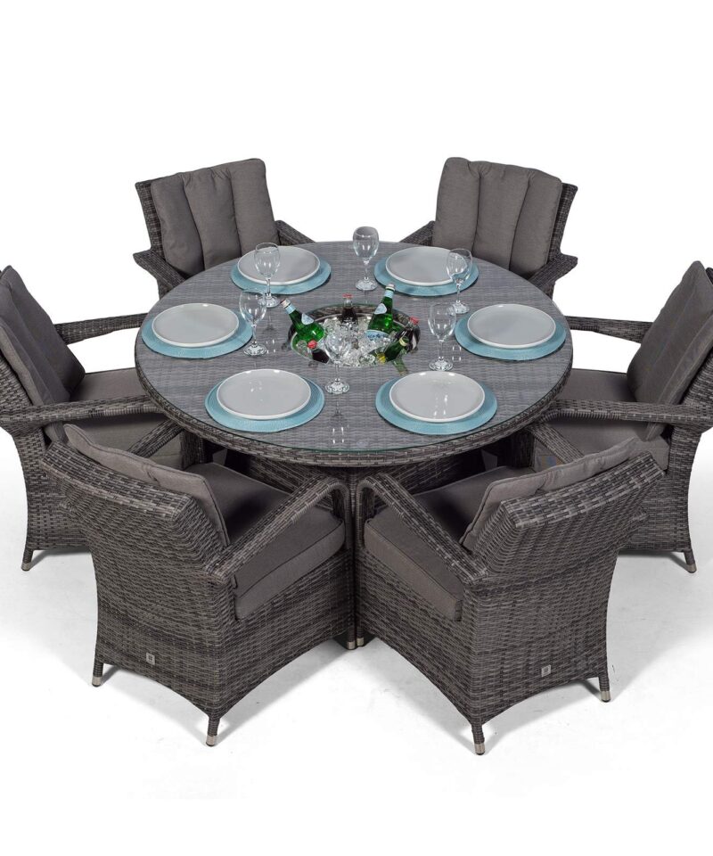 Arizona Luxury 6 Seater Grey Rattan Dining Set with Ice Bucket Drinks Cooler | Outdoor Poly Rattan Garden Table & Chairs Set with Parasol & Cover - Image 4
