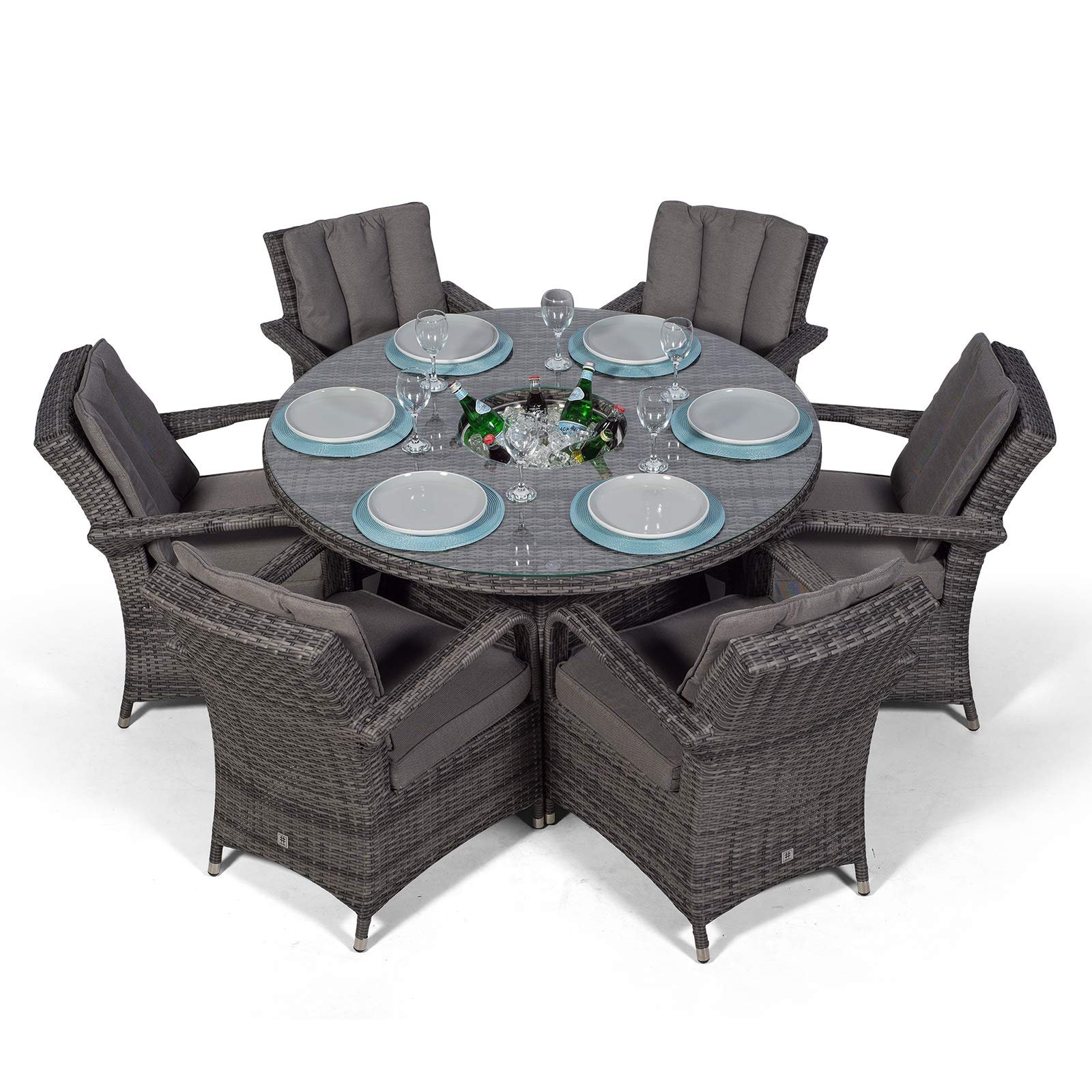 Arizona Luxury 6 Seater Grey Rattan Dining Set with Ice Bucket Drinks Cooler | Outdoor Poly Rattan Garden Table & Chairs Set with Parasol & Cover - Image 4