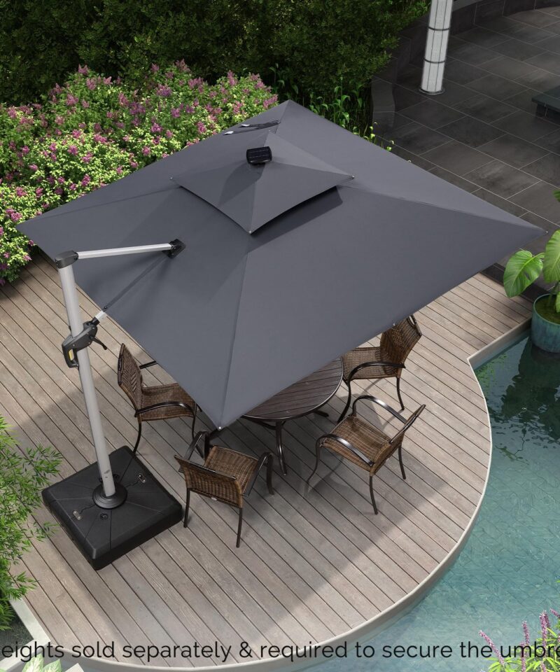 Double Top Deluxe Solar Powered LED Square Patio Umbrella Offset Hanging Umbrella Outdoor Market Umbrella Garden Umbrella,300 x 300 cm,Grey - Image 9