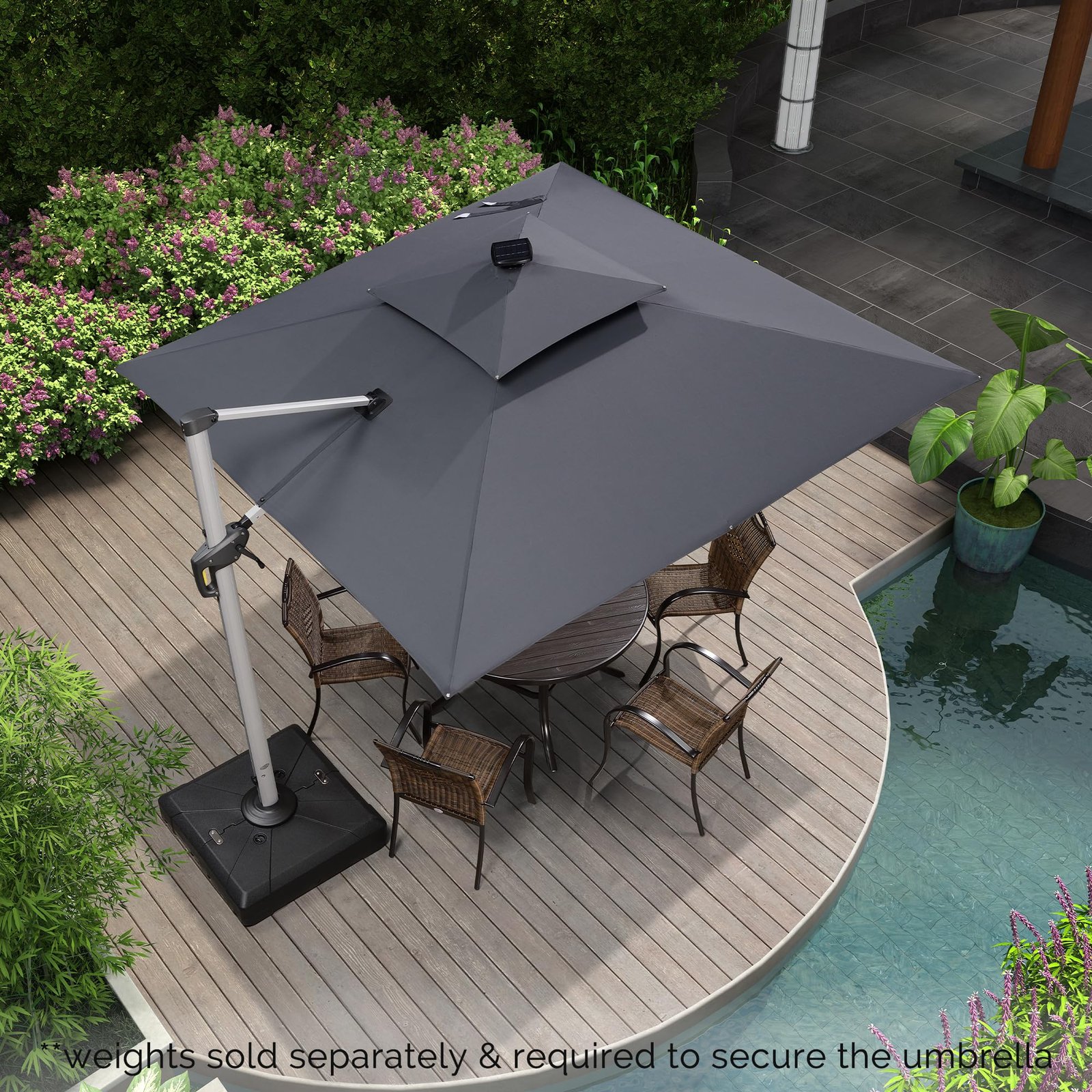 Double Top Deluxe Solar Powered LED Square Patio Umbrella Offset Hanging Umbrella Outdoor Market Umbrella Garden Umbrella,300 x 300 cm,Grey - Image 9