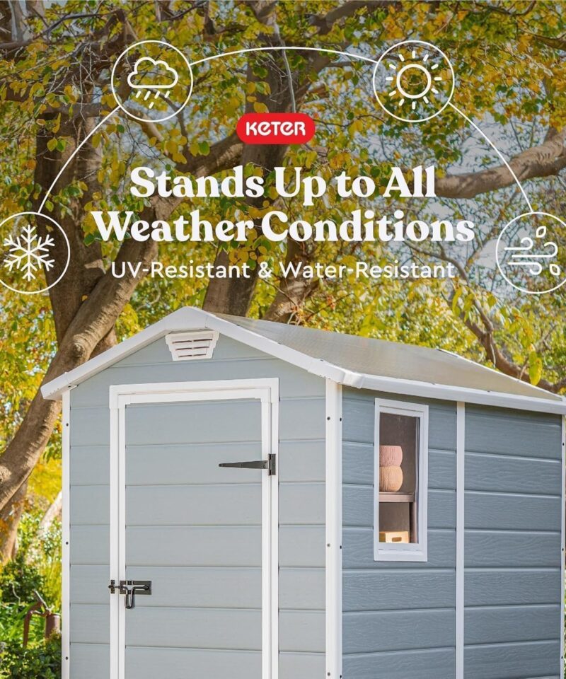 Keter Manor 4×6 Resin Outdoor Storage Shed Kit-Perfect to Store Patio Furniture, Garden Tools Bike Accessories, Beach Chairs and Lawn Mower, Grey & White - Image 5