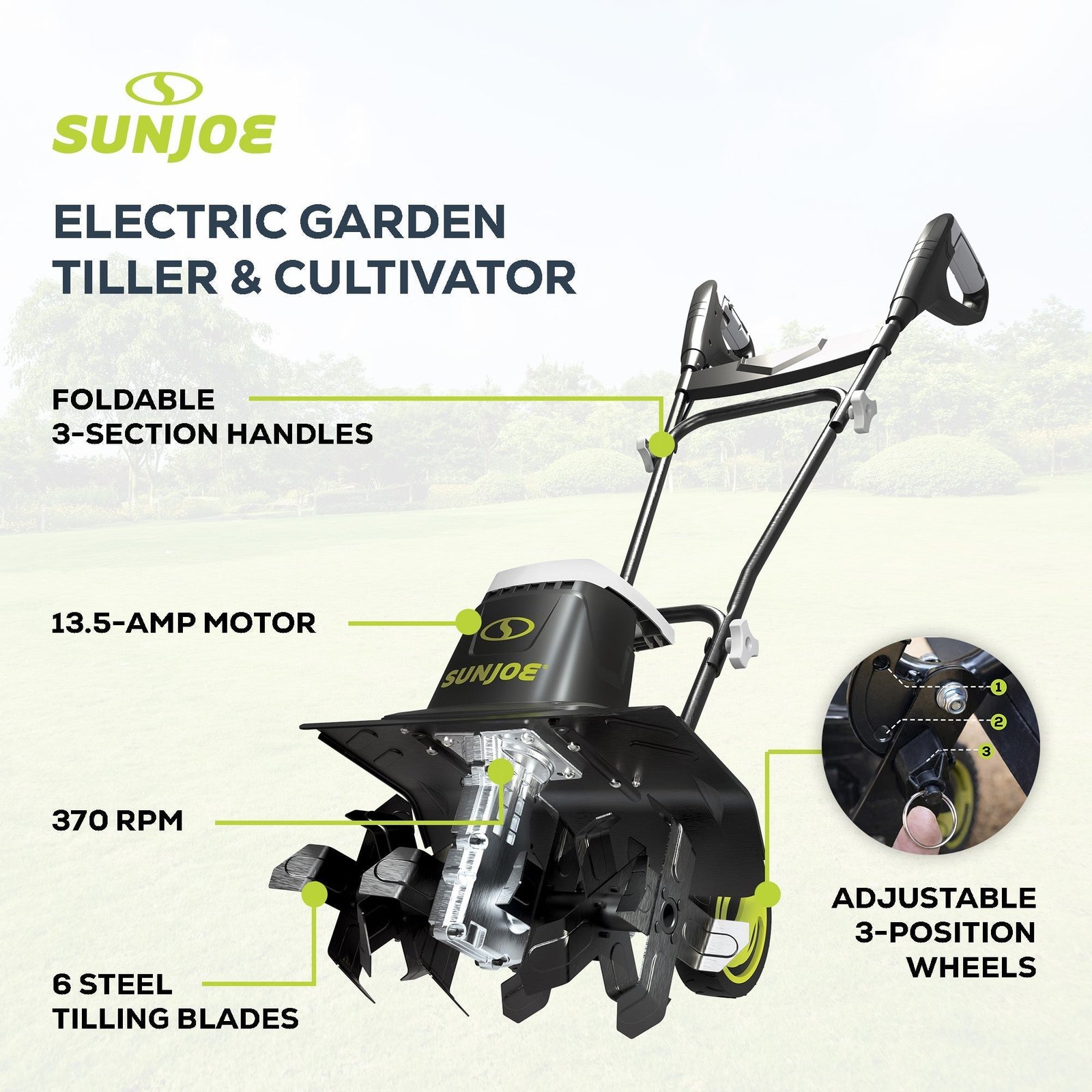 Electric Garden Tiller Cultivator, Steel Tines, 13.5 Amp, 16″, TJ604E - Image 3