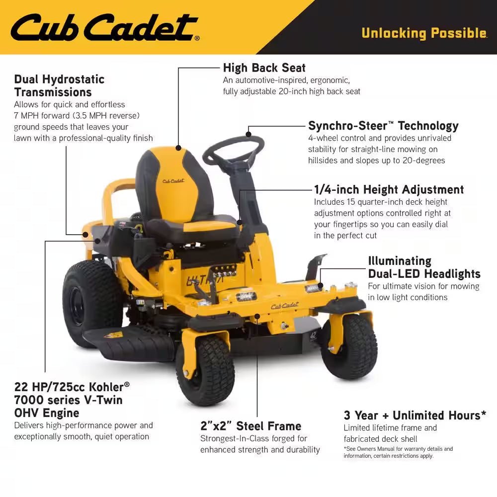 Ultima ZTS1 42 In. Fabricated Deck 22HP V-Twin Kohler 7000 Series Engine Dual Hydro Drive Gas Zero Turn Riding Mower - Image 2