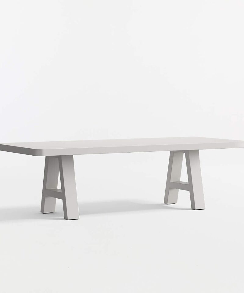 Asher 102″ White Concrete and Resin Outdoor Dining Table - Image 5