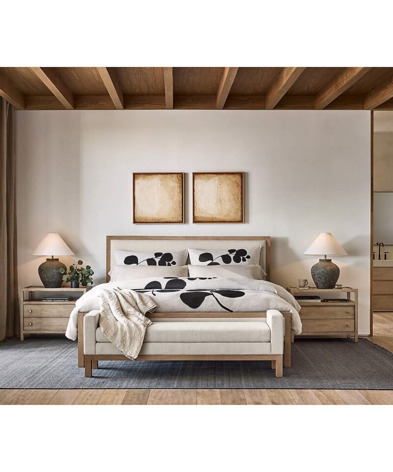 Keane 70″ Weathered Natural Wood Upholstered Bench