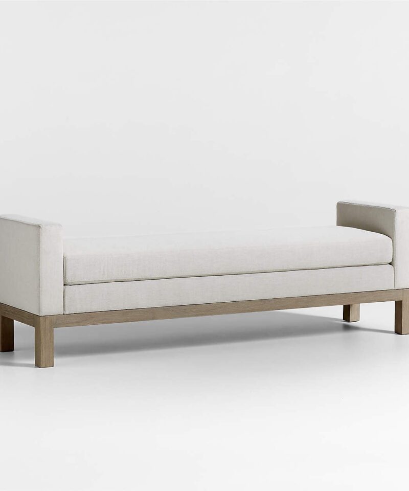 Keane 70″ Weathered Natural Wood Upholstered Bench - Image 4