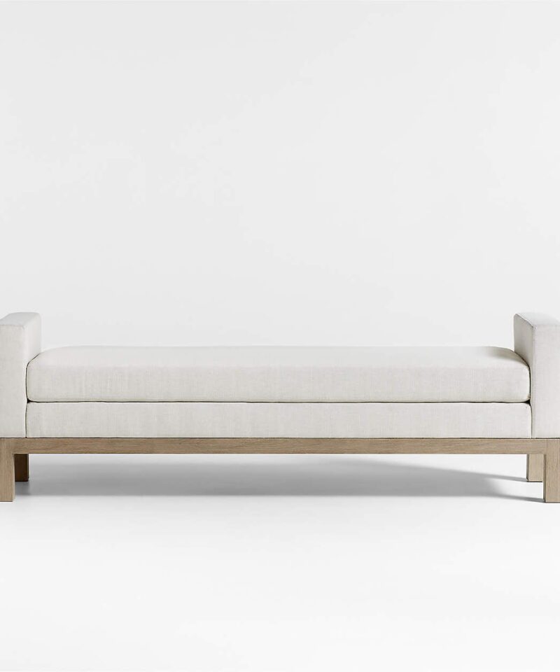 Keane 70″ Weathered Natural Wood Upholstered Bench - Image 8