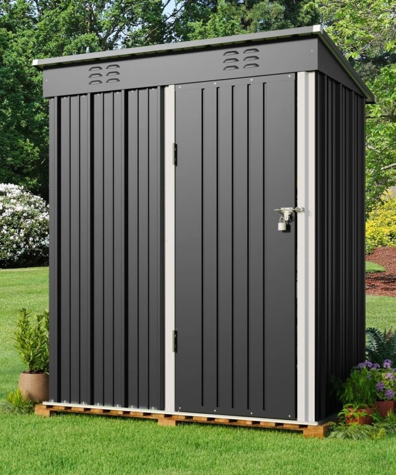 5’x 3’Outdoor Storage Shed, Metal Outdoor Storage Cabinet with Single Lockable Door, Waterproof Tool Shed, Backyard Shed for Garden, Patio and Lawn,Grey