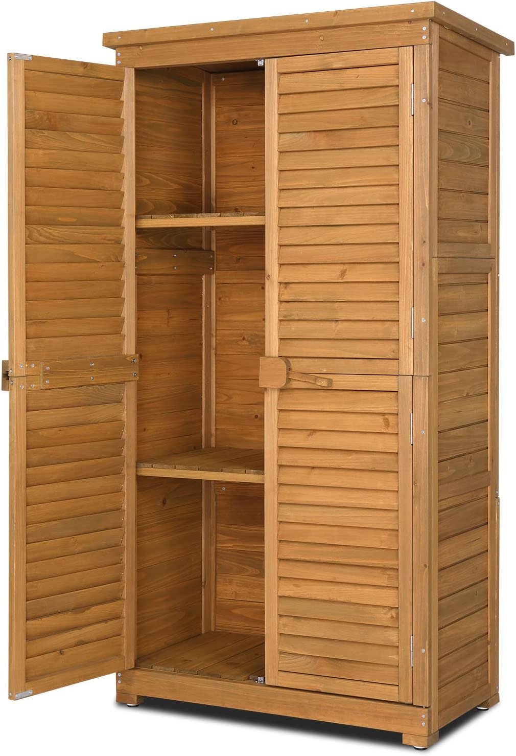 Outdoor Storage Cabinet Garden Shed w/ Asphalt Roof, Wooden, Natural