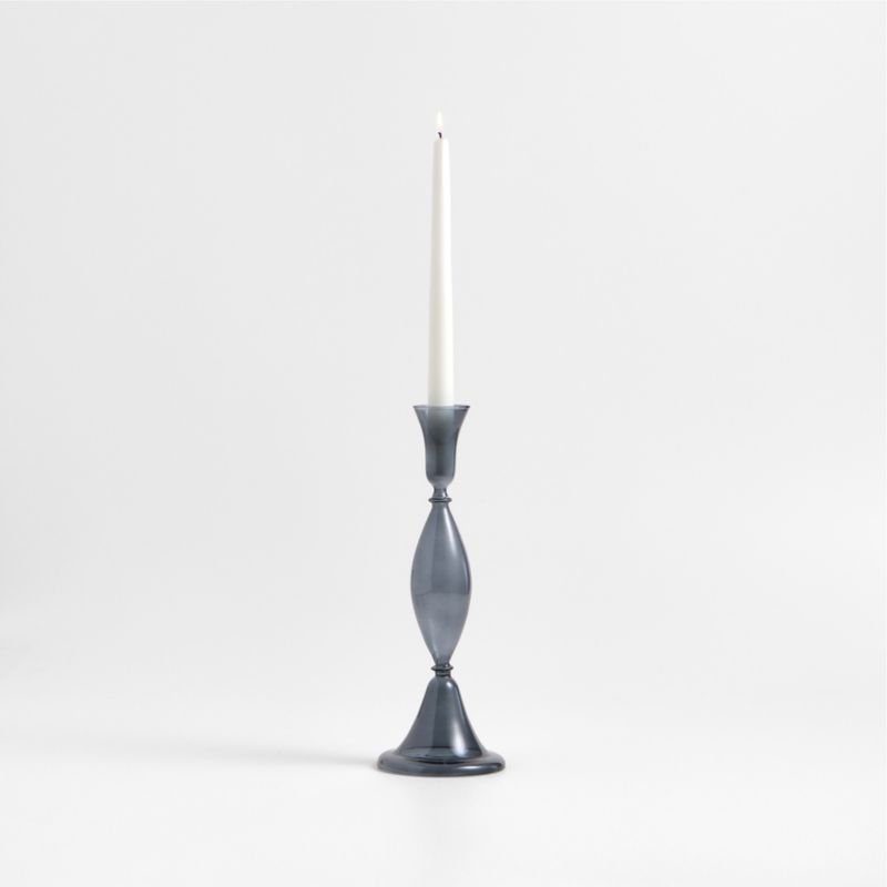 Milano Large Blue Glass Taper Candle Holder 12.5″