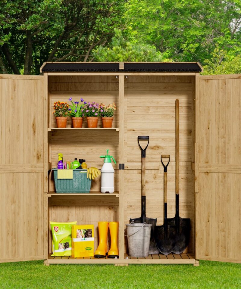 Outdoor Storage Shed, Outdoor Storage Cabinet with Waterproof Roof and 2 Removable Shelves Garden Shed for Backyard, Patio, Lawn