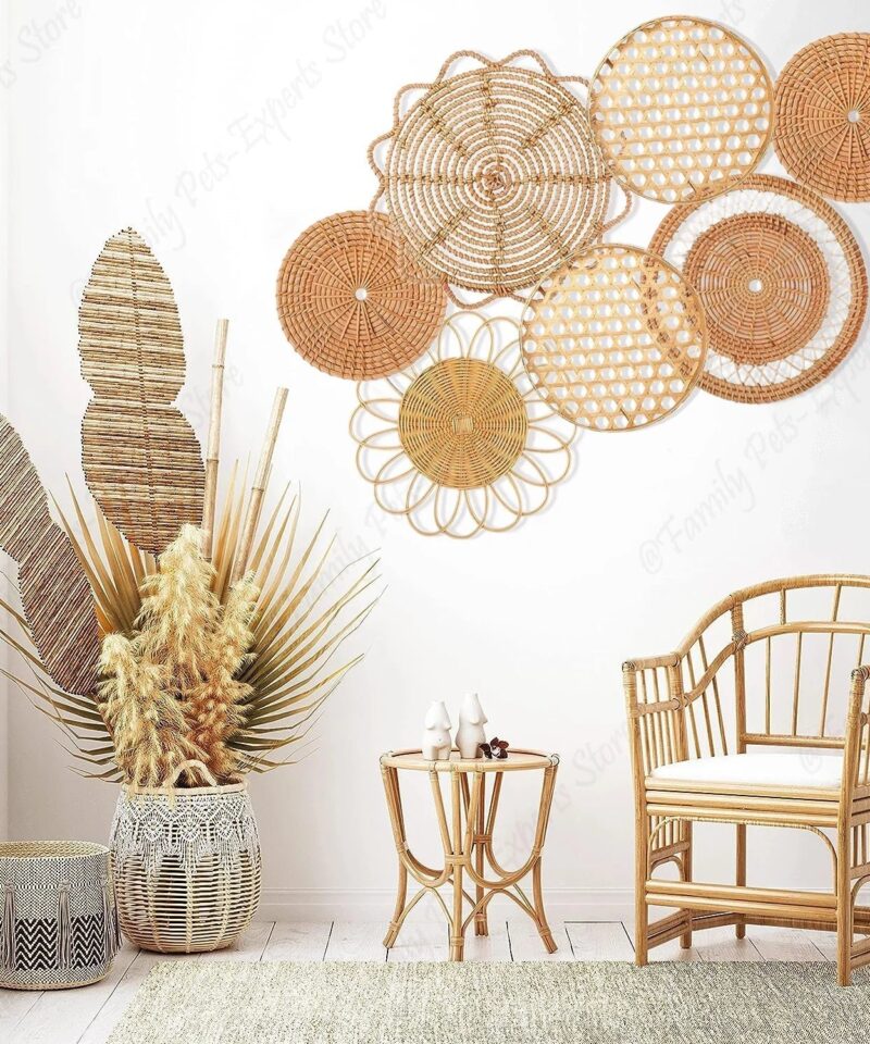 Handmade Boho Rattan Hanging Woven Baskets Decor