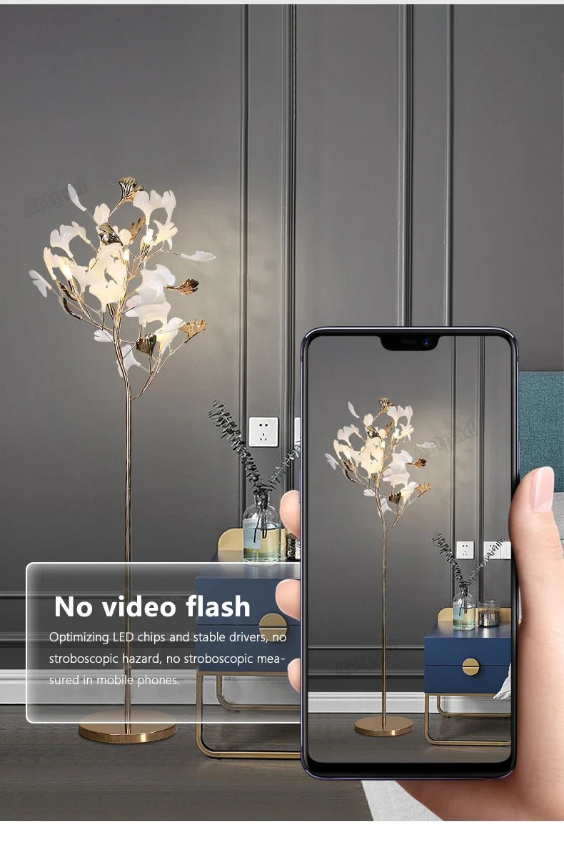 Floor Lamp Nordic Sofa Modern Tall Floor Lamp Art Decoration Home Bedroom Decor Ginkgo Leaf Standing Lamp - Image 3