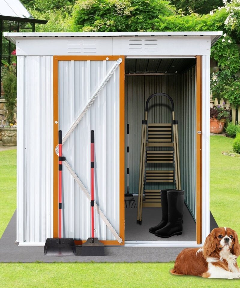 Storage Sheds 5 x 3 ft, Outdoor Storage Cabinet with Lockable Door Sloped Roof, Outdoor Storage Box Waterproof UV Proof for Patio Garden, Metal Tool Shed, White