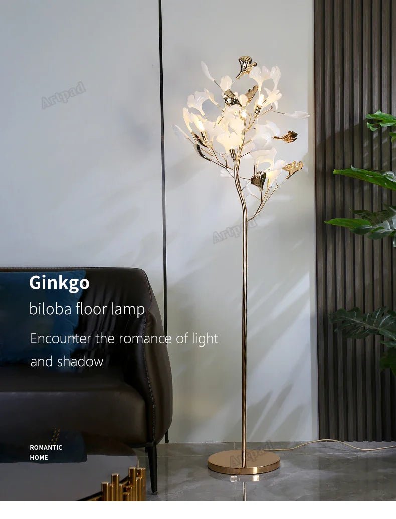 Floor Lamp Nordic Sofa Modern Tall Floor Lamp Art Decoration Home Bedroom Decor Ginkgo Leaf Standing Lamp - Image 2