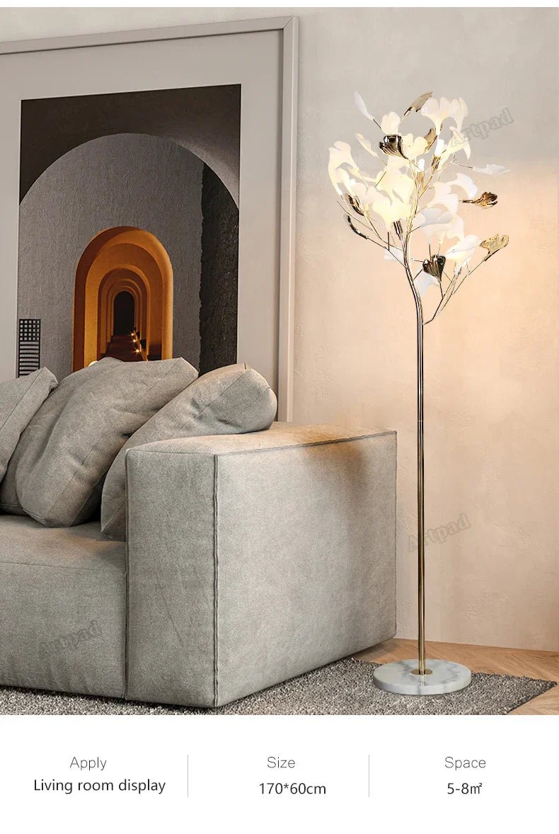 Floor Lamp Nordic Sofa Modern Tall Floor Lamp Art Decoration Home Bedroom Decor Ginkgo Leaf Standing Lamp - Image 5