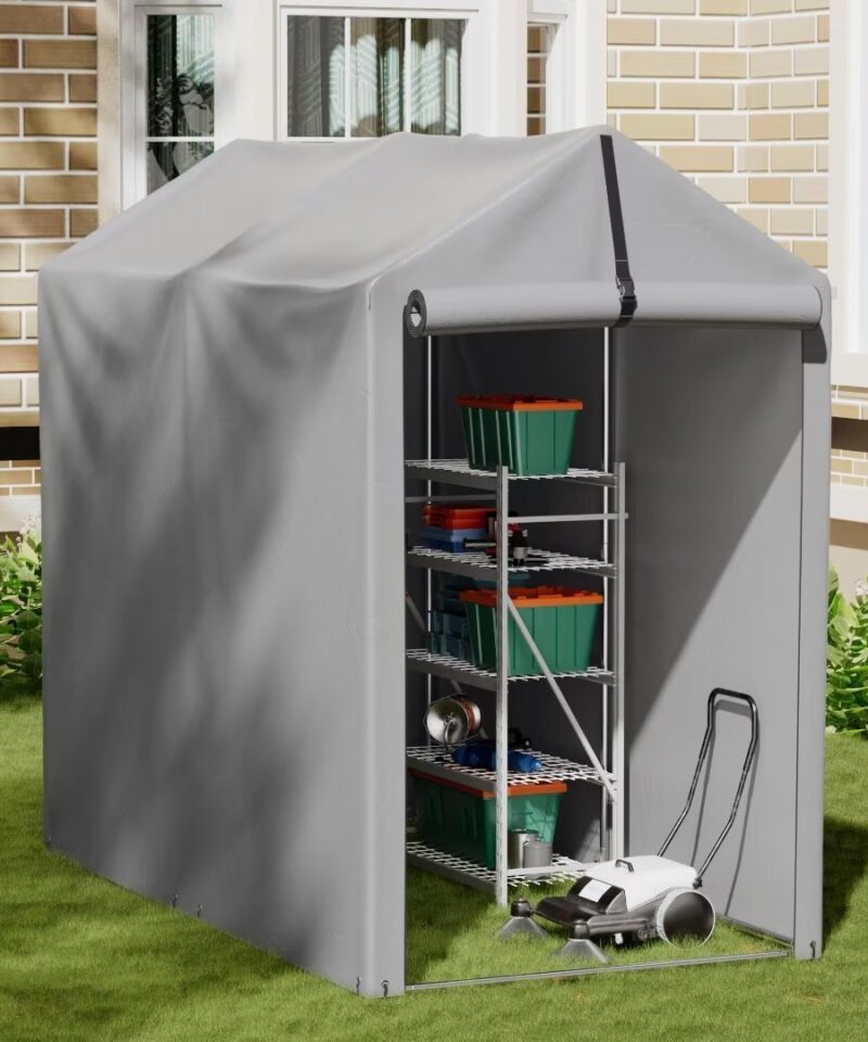 3x6x5 ft Outdoor Storage Shed Portable Garage Shelter, Outdoor Shed with Roll-up Zipper Door, Storage Shelter for Motorcycle, Lawn Mower, Bike, Anti-Snow Portable Garage Kit Tent, Grey