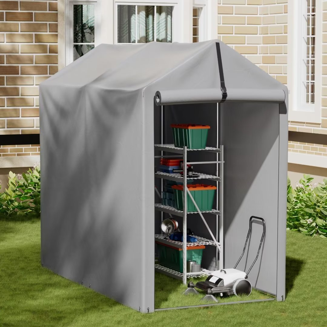 3x6x5 ft Outdoor Storage Shed Portable Garage Shelter, Outdoor Shed with Roll-up Zipper Door, Storage Shelter for Motorcycle, Lawn Mower, Bike, Anti-Snow Portable Garage Kit Tent, Grey