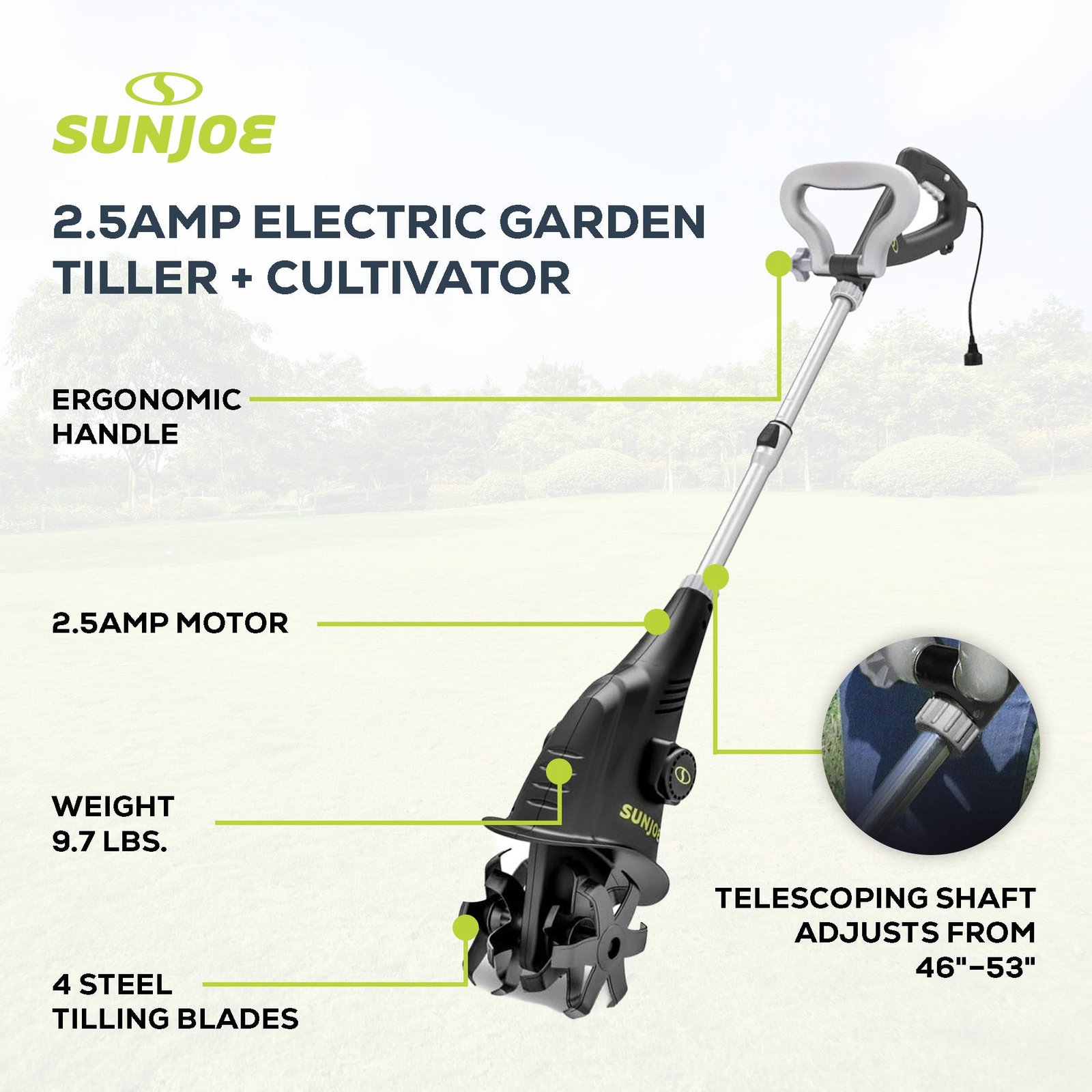 Electric Corded Garden Cultivator, 2.5 Amp Motor & Steel Blades, TJ599E - Image 3