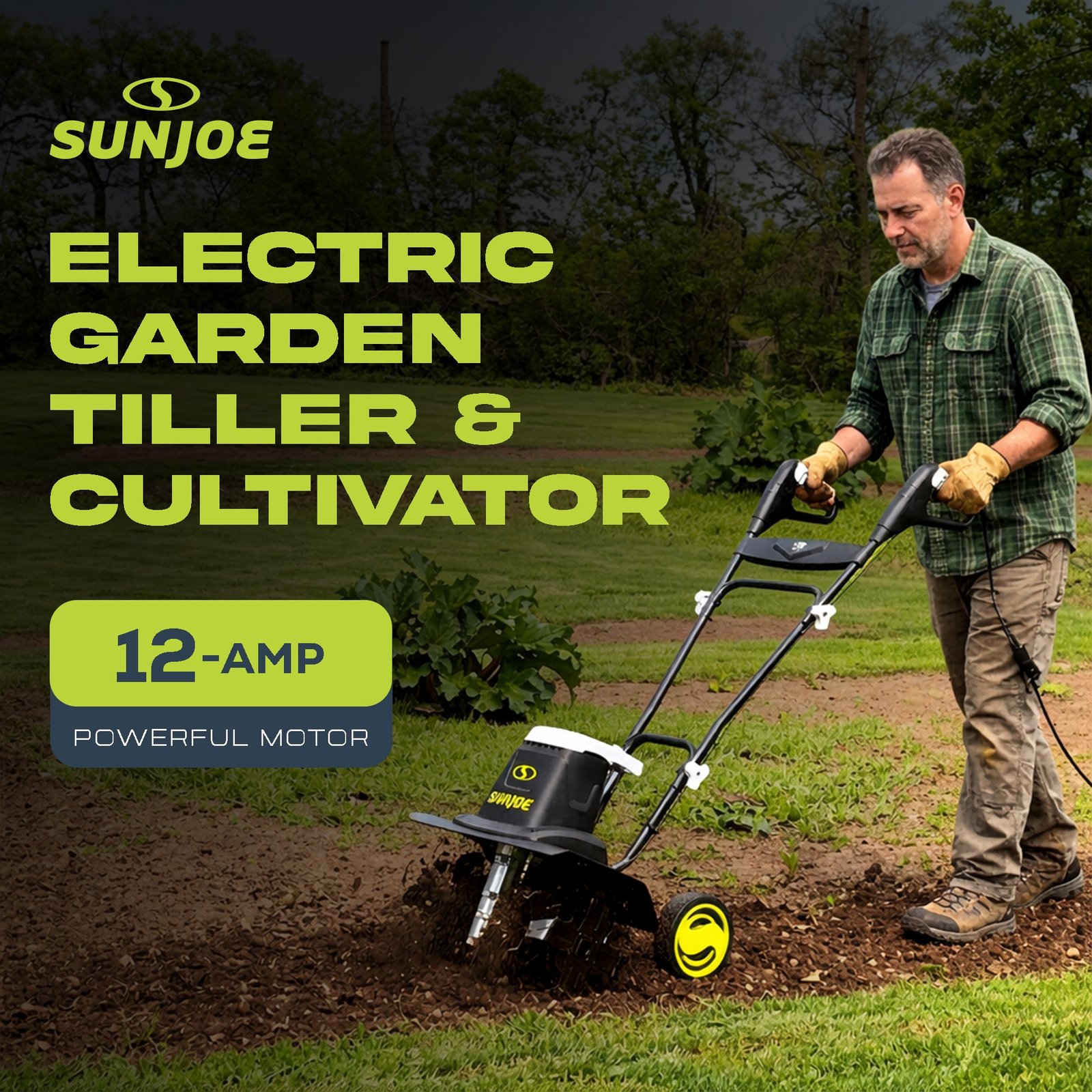 Electric Garden Tiller Cultivator, Steel Tines, 12 Amp, 16″, TJ603E - Image 2
