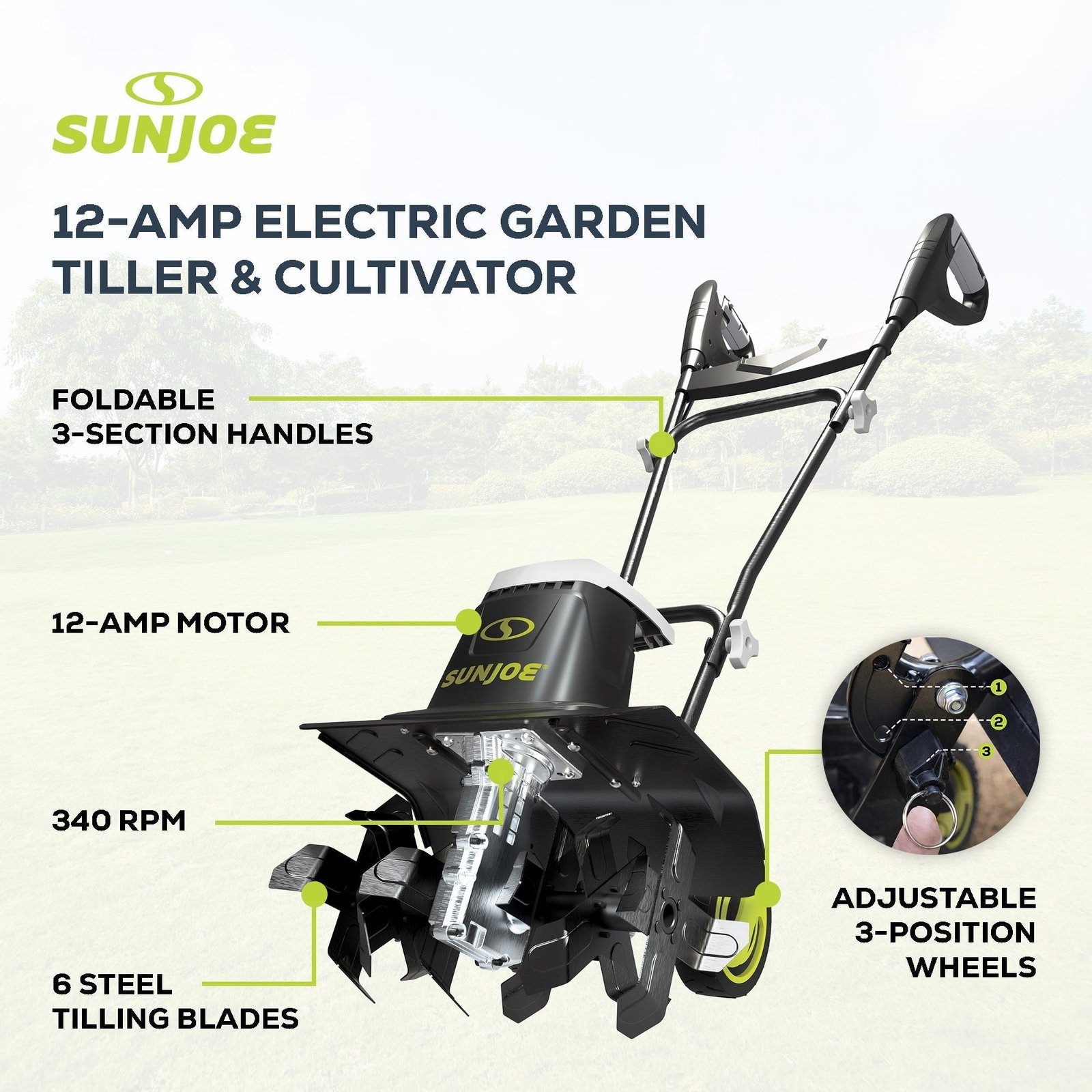 Electric Garden Tiller Cultivator, Steel Tines, 12 Amp, 16″, TJ603E - Image 3
