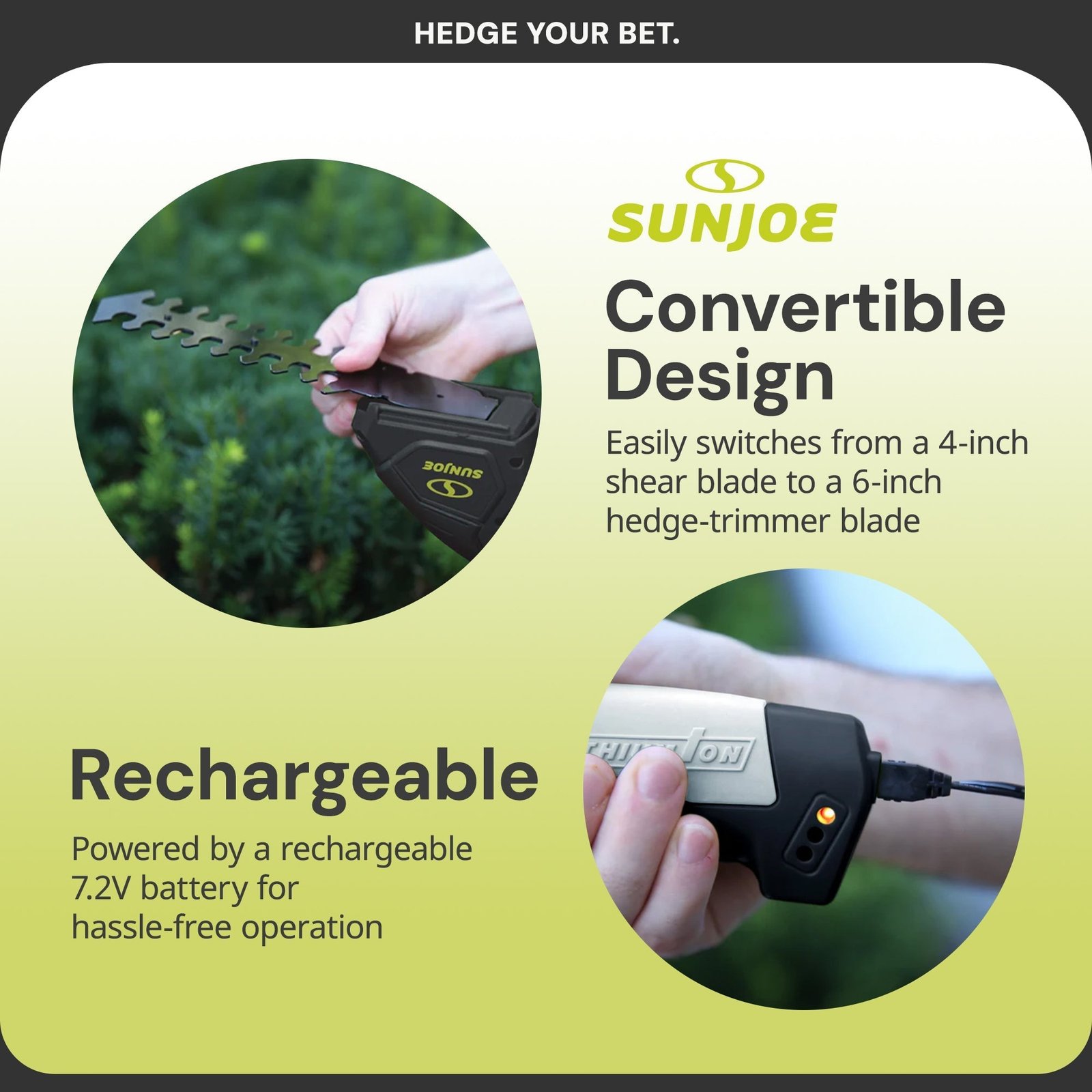 2 in 1 Cordless Handheld Grass Shear and Hedge Trimmer, 7.2-Volt, Black - Image 3