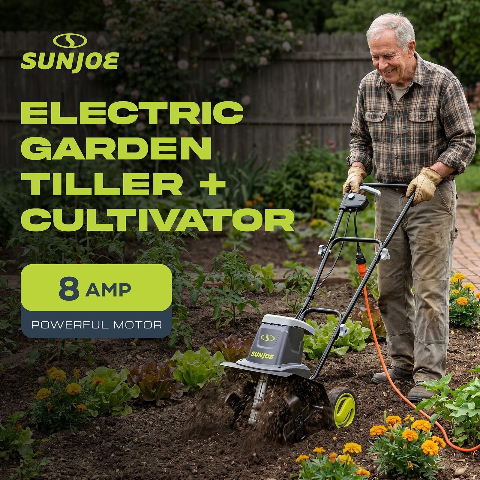 Electric Garden Tiller/Cultivator, 3 Position Height Adjustment, TJ602E - Image 2