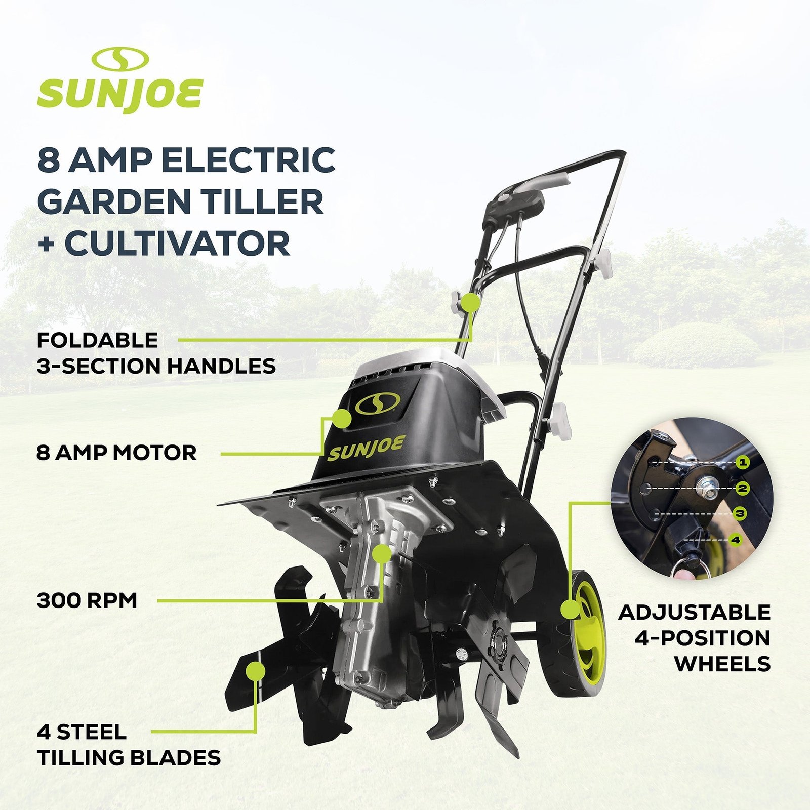 Electric Garden Tiller/Cultivator, 3 Position Height Adjustment, TJ602E - Image 3