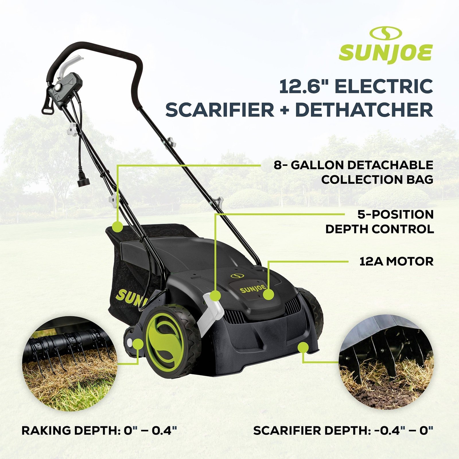 12 Amp Electric Dethatcher/Scarifier, Lawn Equipment, 8 Gal Bag, AJ801E - Image 3