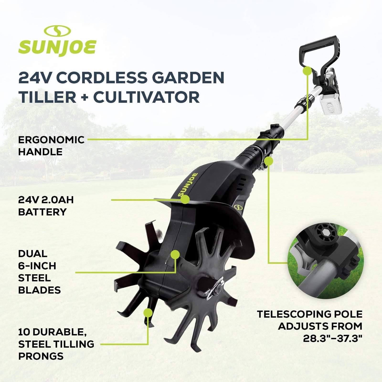 24V Cordless Garden Tiller Cultivator Accessory Kit, Black, 24V-TLR-LTE - Image 3