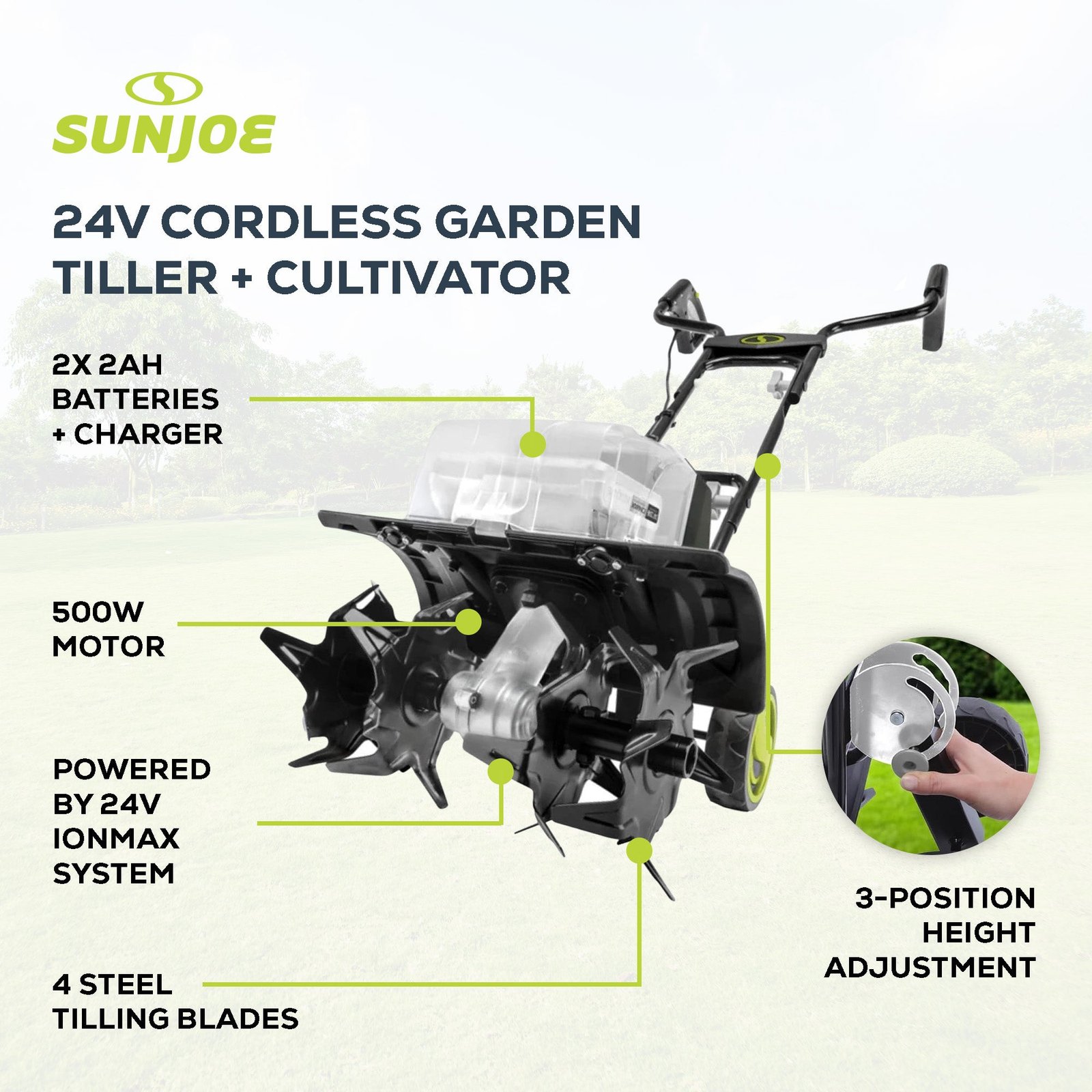 24V Cordless Garden Tiller Cultivator Accessory Kit, Black, 24V-X2-TLR14 - Image 3